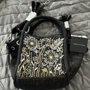 America and Beyond Black and Gold Embroidered Women's Bag